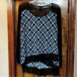 Susan‎ Lawrence Sheer Long Sleeves Tunic Blouse Top Sz EUC
